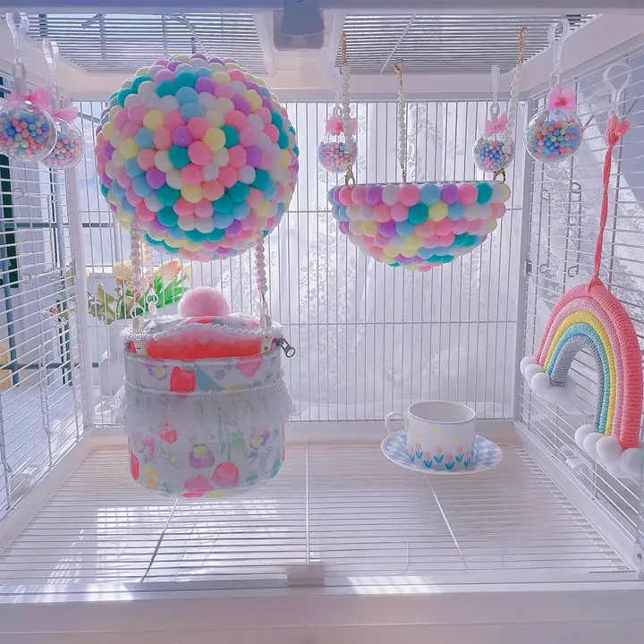 熱気球デザインの蜜袋鼯用睡眠ハウス【保温・通気性・春夏秋対応】（セットアップ対応）