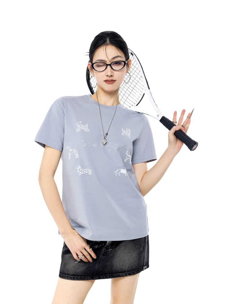 アメリカンスタイルのラインストーン付き涼感速乾半袖Tシャツ Tシャツ レディース