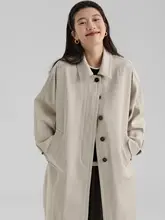 春季新作 無地 天絲トレンチコート【女性用・ゆったり・ロング丈・シングルボタン】