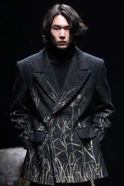 ジャケット メンズ ヴィンテージ 手工芸 コットンシルク フラワーツイード 植物刺繍 シャーリングスタイル