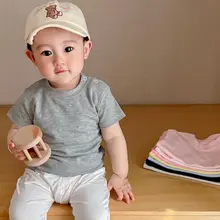赤ちゃん用 コットン半袖Tシャツ【シンプルデザイン・ラウンドネック・夏用・白】
