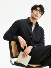 JSSD HOMME メンズ 春用 長袖ブラックシャツ【ビジネスカジュアル・ポロカラー】