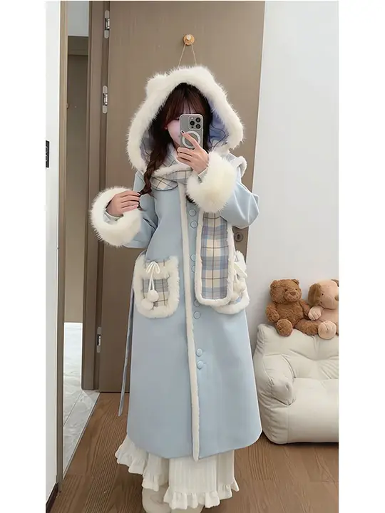 甘美で清新なロリータウールコートとスカーフ【冬季用・中長丈】（セットアップ対応）