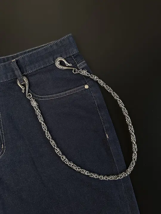 パンツチェーン ウエストチェーン ドラゴンモチーフ シルバーメッキ アンティーク加工 ハンドメイド 上品 ファッションアクセサリー「FogPierceX」