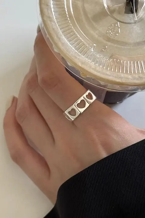 925シルバー製ハートデザインリング【オープンスタイル・幾何学模様・女性用】