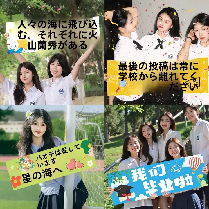 卒業シーズンの儀式用の手持ちの小さな横断幕