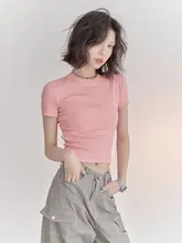 シンプルなデザインの短袖Tシャツ【女性用・夏用・おしゃれ・伸縮性あり】
