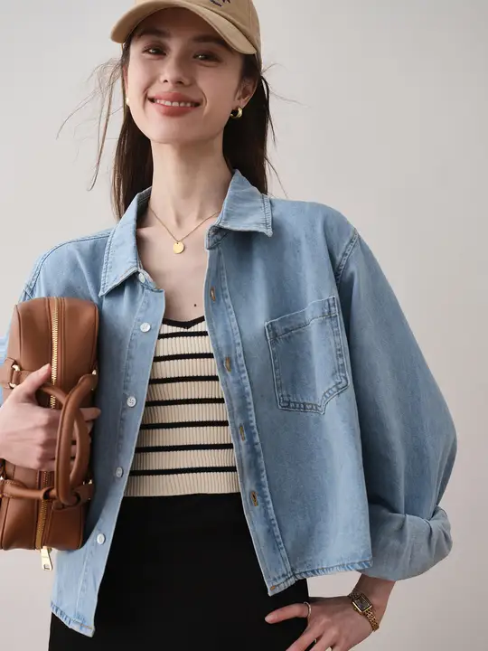 カジュアルコットンデニムシャツ【春用・フィット・ショートジャケット】