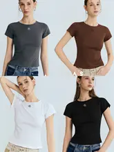 刺繍入りフィットTシャツ【高弾力・ウエストシェイプ・ベーシックデザイン】