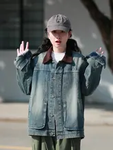 ヴィンテージ風デザインのコーデュロイカラー工作用デニムジャケット【女性用・ポケット付き・別素材パッチワーク】