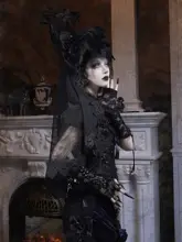 ベール付きトップハット ゴシック 凝ったデザイン ダーク ハロウィン コスプレ