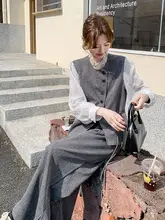 灰色のファッショントップスと ワイドパンツ【春用・ビジネスシーン・スリムフィット・シンプルデザイン】（セットアップ対応）