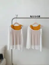 アシンメトリーのコントラストカラータンクトップとUVカットカーディガン【夏用・女性向け・韓国風・快適】（セットアップ対応）
