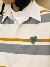 刺繍入りストライプポロシャツ【ゆったりとしたシルエット・長袖】