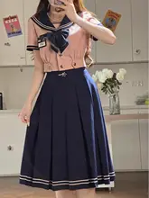 夏の桜柄ピンク学院風水手服【半袖トップス・フレアスカート・セットアップ対応】