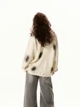 セーター レディース ヴィンテージ グラデーション ぼかし ダメージ加工 ルーズ 着回し カップル 秋冬