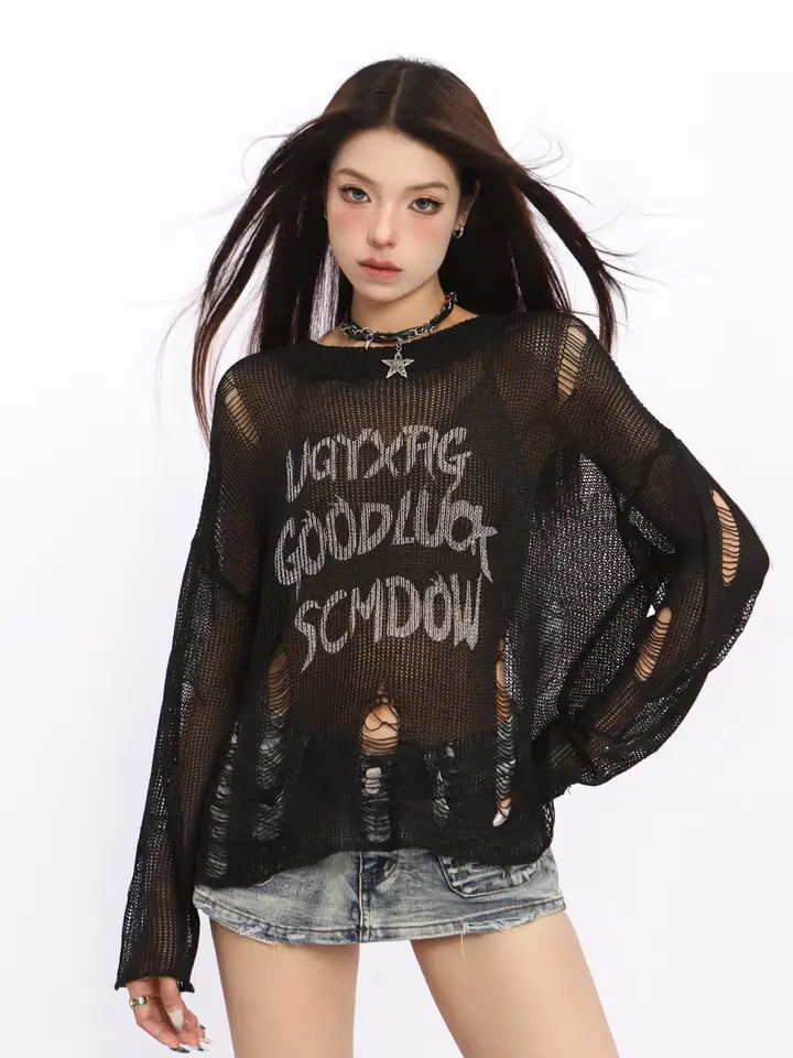 BIGGOLD デザインニット長袖Tシャツ【涼感・UVカット・ルーズフィット】