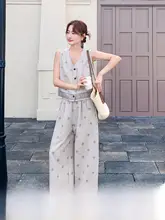 民族調プリントタンクトップとワイドパンツ【夏用・カジュアルスタイル・体型カバー】（セットアップ対応）