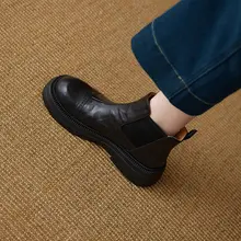 サイドゴア アンクルブーツ レディース 本革 ラウンドトゥ 厚底 トラッド ヴィンテージ 柔らかい