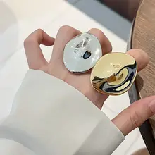 シンプルな不均一デザインの光沢オーバルリング【レトロ金属風・指輪・食指用】
