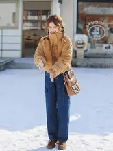 高腰工装風 デニムパンツ【大口ポケット・ゆったりストレート】