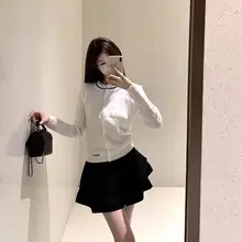 極上の柔らかさ 羊毛ニットカーディガン【ラウンドネック・フリル付き・長袖・インナー向け】