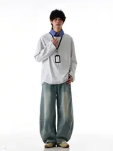 アメリカンビンテージ風ポロシャツ【春秋用・長袖・ゆったりフィット・カジュアル】（セットアップ対応）