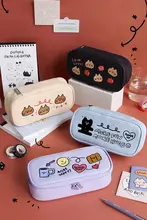 かわいいイラスト刺繍入り猫デザインの大容量ペンケース【学生用・文房具収納】