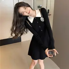 秋冬用ブラックニットワンピース【フィット・ショート丈・高級感あり】