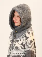 グレーのバラクラバニット帽【秋冬旅行用・保温インナー・ネックウォーマー一体型】