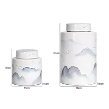 手描きの白い現代新中式陶製デコレーションキャニスター【インテリア・書斎・テレビボード用】