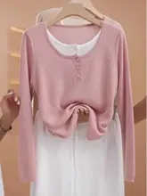 デザイン性のあるニットトップス【春用・ピンク・レイヤード風】