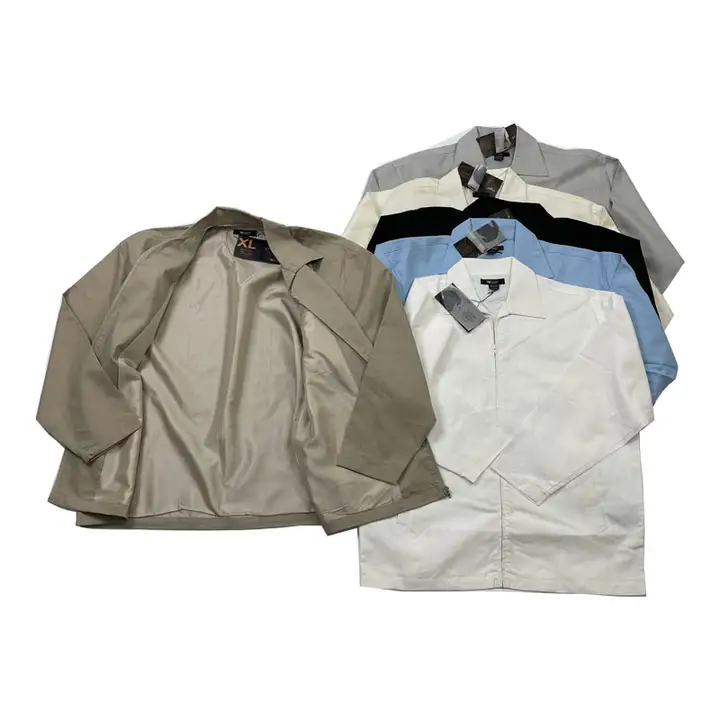 リネン素材のアメリカンクラシック風ビンテージ大きいサイズのラフなジップアップジャケット【春秋用・薄手・翻領デザイン】