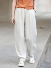 高品質リネン混素材のハイウエストパンツ【春夏用・ワイドバルーン型・カジュアル】