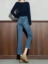 ヴィンテージ風 ハイウエストデニムパンツ【スリムフィット・九分丈・小柄向け】
