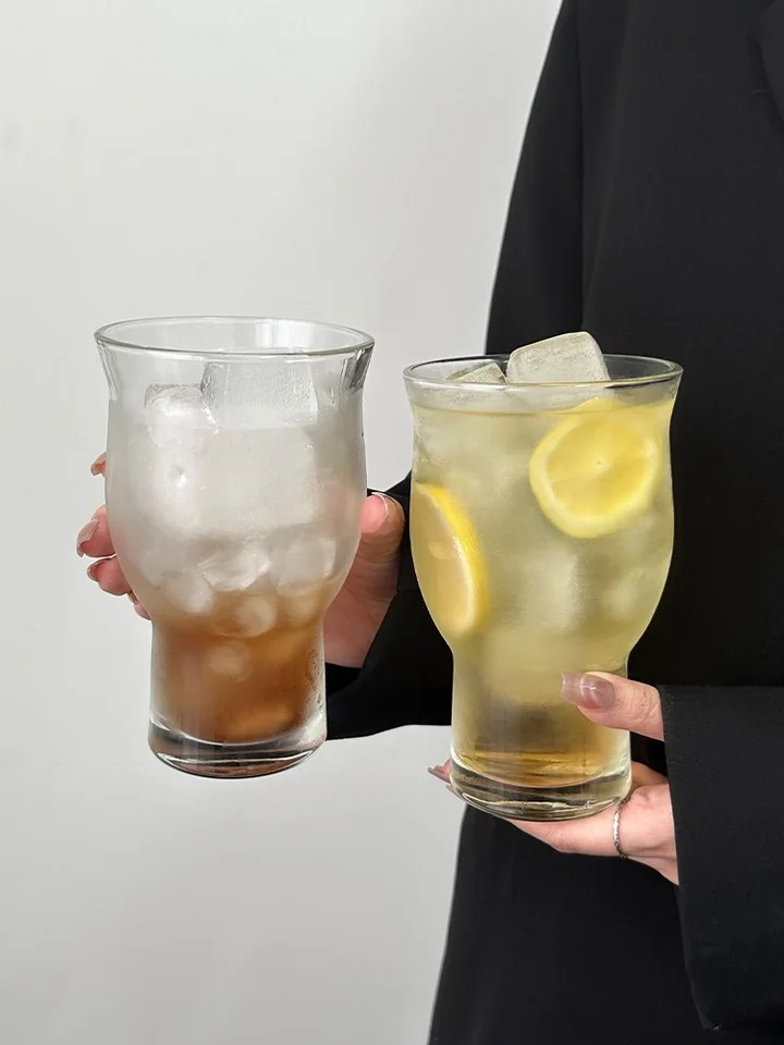 大容量レトロスタイル 広口果茶カップ【アイスコーヒー・透明ガラス・飲料用】