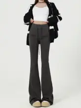 加絨のハイウエスト微フレアカジュアルパンツ【フィット感抜群・女性用・秋冬用】