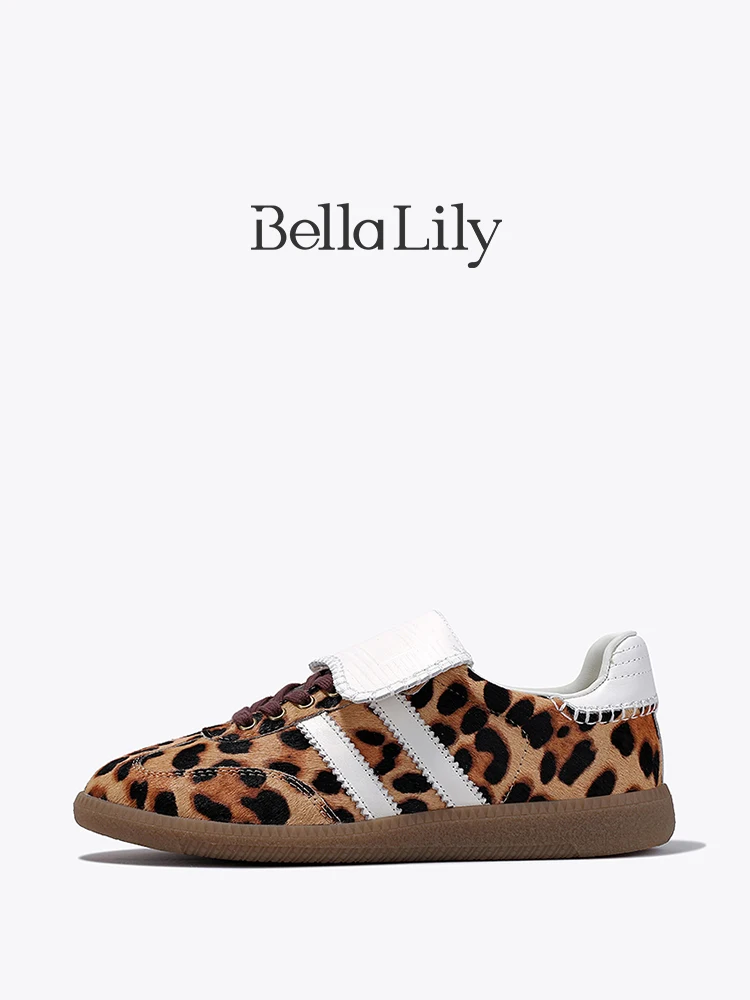 レトロヒョウ柄スニーカーBella Lily：クラシックフラットソールの日常カジュアルスタイル