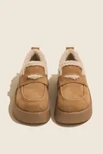 冬用 レディース 厚底レトロデザイン ボアシューズ【真皮羊羔毛・ブラウン・保温性】