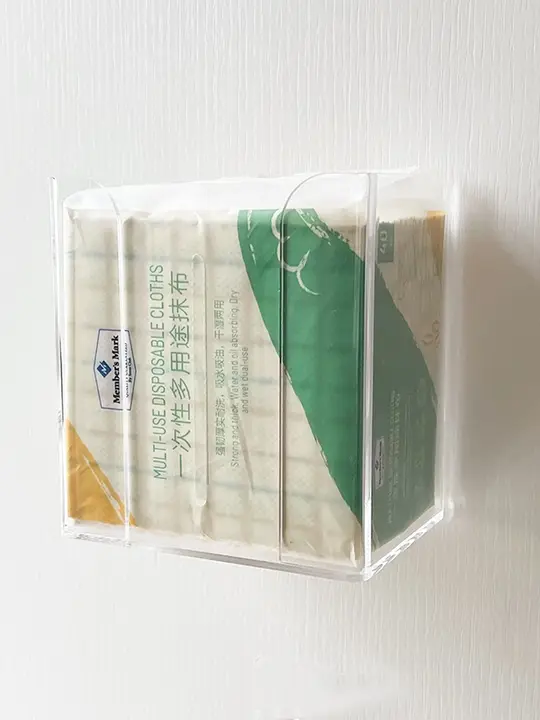 穴あけ不要の壁掛けティッシュ収納ボックス【キッチン用・便利なデザイン】