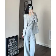 清涼感のある洗練されたデザイン！西洋風のジャケットベストとワイドパンツ【三点セット（セットアップ対応）】