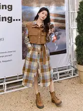 チェック柄シャツワンピース【秋用・フレンチスタイル・ノースリーブ・文芸風・二重構造】（セットアップ対応）