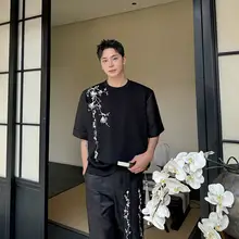 新中式 国風ファッション メンズ 半袖 シャツとワイドパンツ【夏用・クールな中国風・二重構成・セットアップ対応】