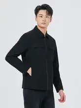 秋用 男性用ジッパー付き無地ジャケット【多ポケット・カジュアルデザイン・黒】