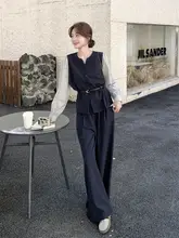 洗練されたデザイン！シャツとベストの組み合わせ秋春用カジュアルパンツ【大人女性向け・上品なスタイル】（セットアップ対応）