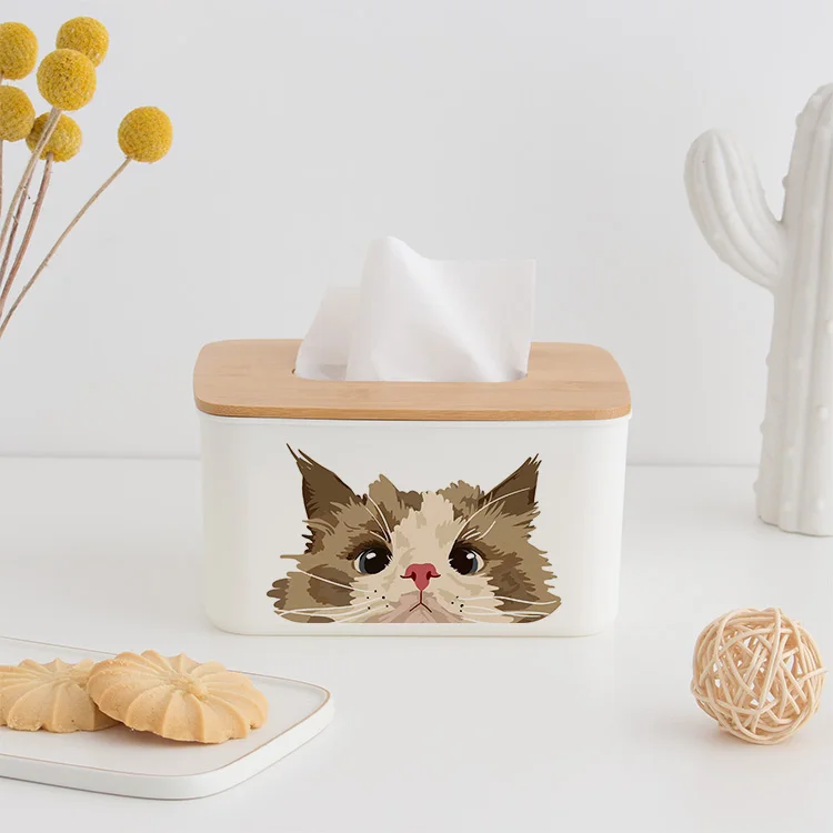 かわいい猫デザインの竹製ティッシュボックス：リビング・ダイニング用収納の実用性とデザインバランス