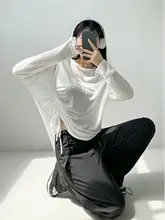 アイスシルクサイドギャザー不対称長袖Tシャツ【ジャズダンス・ゆったりシルエット】