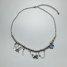 貝殻とヒトデのメタルタッセルネックレス【ビーズデザイン・セレブ感・個性的】