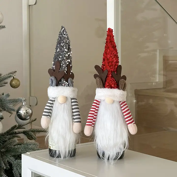 クリスマス毛糸ボールサンタ人形のワインボトルカバー【クリスマス装飾用・ギフト・リビングルーム】