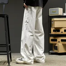 ホワイトカジュアルパンツ【ストレートフィット・ゆったり・刺繍デザイン・春用】